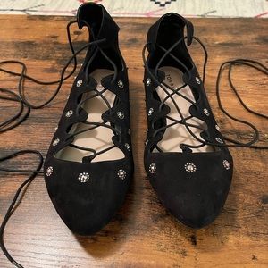 Torrid Black Lace Up Ankle Gemstone Flats